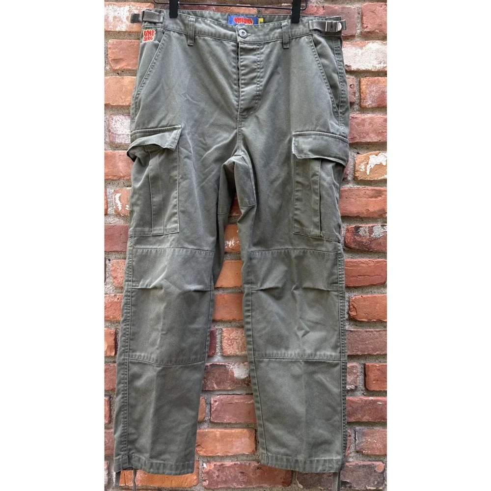 EMPYRE RELAX CARGO PANTS GREEN MENS SIZE 30x26 MILITARY SKATE Y2K BUTTON FLY